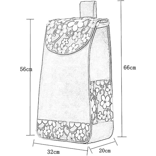 Ostoskassit, Kannettava Taittuva Vaihtokassi Vedenkestävä 40l Oxford-Kangasostoskärryjen Varakassiksi, Uusiokäyttöinen Varakassiksi, 32 * 20 * 56cm (Punainen