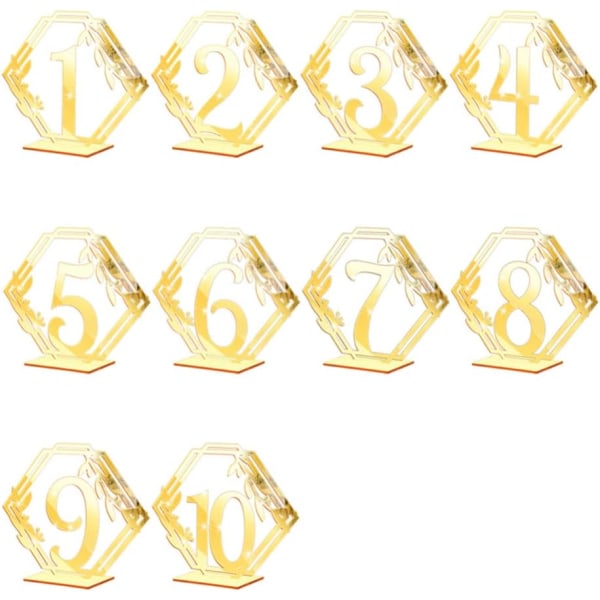 Bröllopsbordsnummer i akryl, 1 till 10 sexkantiga spegelvända bordskort med guldbotten bordsdekorationer för bröllop, mottagning, evenemang, bankett