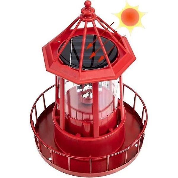 Led solcelledrevet fyrtårn, 360 graders roterende gårdslys A