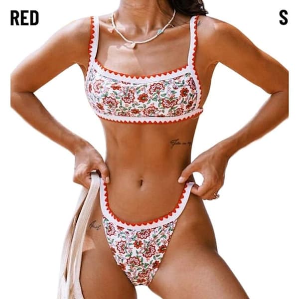 Trykt Bikini Badedragt Bikini Sæt RØD L rød red L