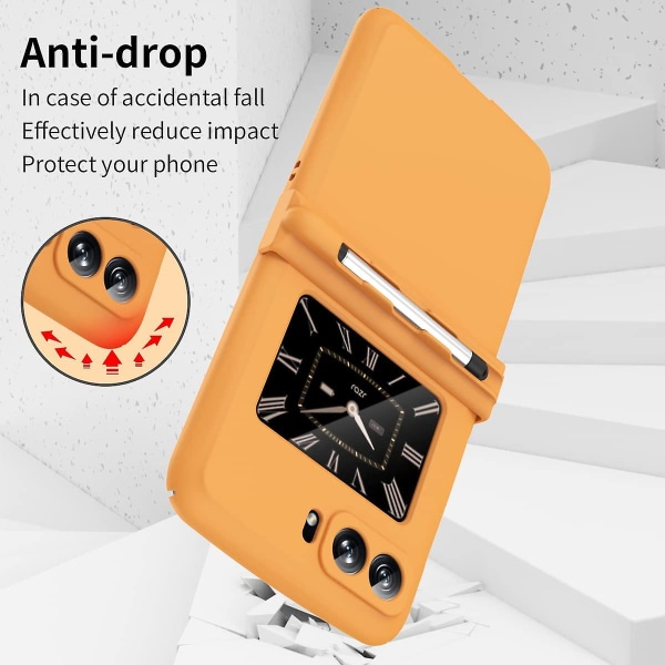 Macaron case kompatibelt med Motorola Moto Razr 2022, Slim PC cover med gångjärnsskydd och S Pen-hållare Orange For Moto Razr 2022