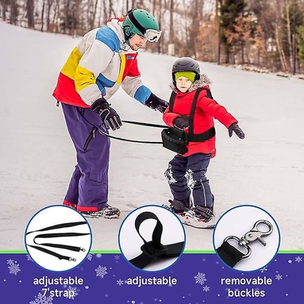 Skid- och snowboardträningssele för barn, skridskoträningsbälte med avtagbar ledning och väska, återanvändbar skidträningsrem Black
