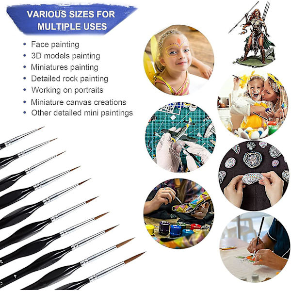 10-pack Detaljpenselset - Premium Miniatyrpensel, Fina Detaljpensel för Warhammer 40k Miniatyrfigurer, Fin Detaljering Av