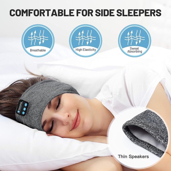 Sleep-kuulokkeet langattomat, nukkumiskuulokkeet Bluetooth urheilullinen sanka erittäin ohuilla HD-stereokaiuttimilla, jotka sopivat täydellisesti unettomuuteen Grey