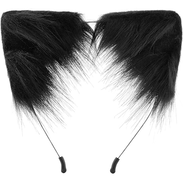 Fox Faux Fur Hale Katteører Hodebånd Halloween Fest Kostyme Hals Choker Cosplay Sett for Kvinner Black