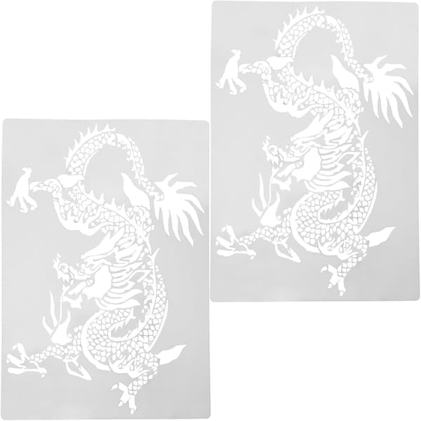 Dragon Year Hollow Painting Stencils 2 Pcs Reusable Plastic Drawing Templates for Wall