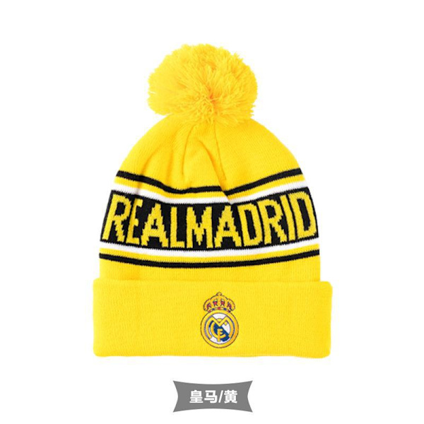 Stickad fotbollshatt Barcelona Real Madrid Paris kallskyddande varm höst- och vinterullhatt (Real Madrid-gul)