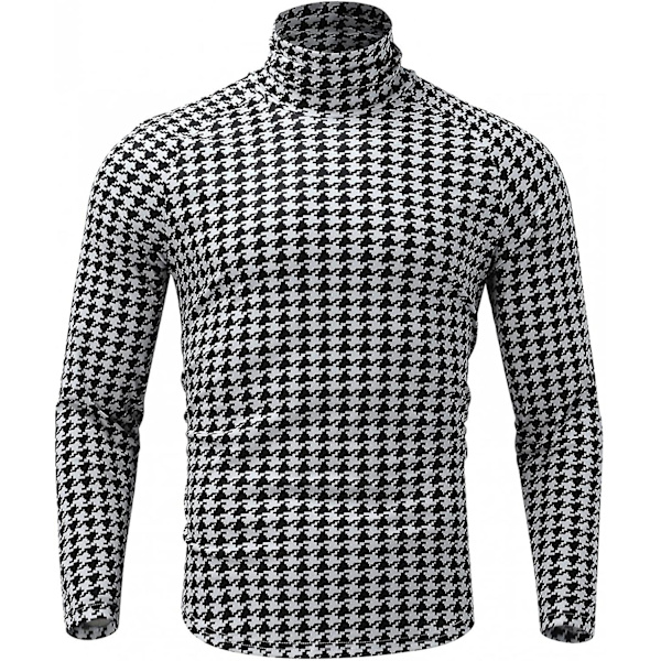 Herr långärmad basdesign turtleneck rutig toppar slim fit hundtand tryckt termisk pullover tröjor stora och höga XXXL