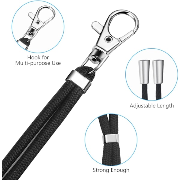 Telefon Landyard Halsrem, 2PCS Lanyard Halsrem og Hjerte Telefon Tether Flik Crossbody Justerbar Telefon Lanyard(Svart)