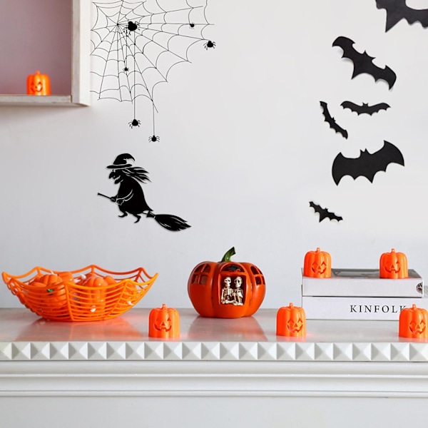 12 stk. Halloween gresskar telys, flammefri 3D gresskar LED-lys, batteridrevne oransje Halloween gresskarlamper