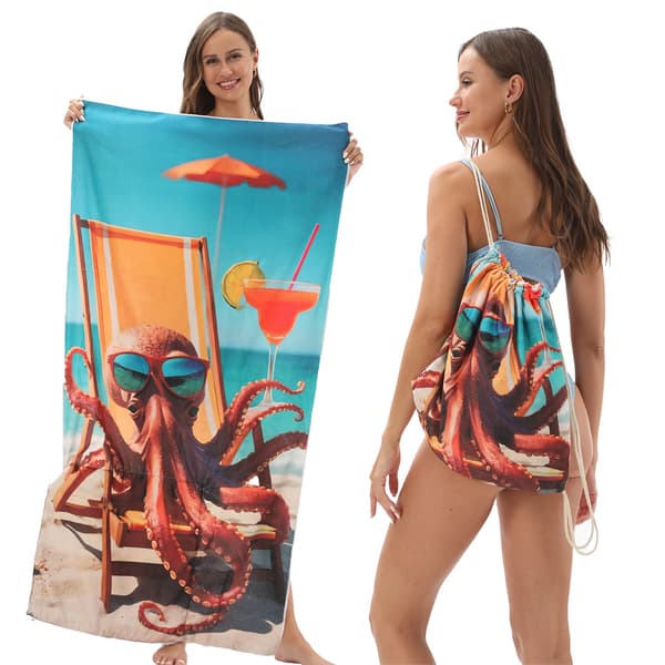 New Beach Towel Backpack with Storage Function, 140 x 70 cm 2-in-1 Foldable Printed Bath Towel YTB-001-21
