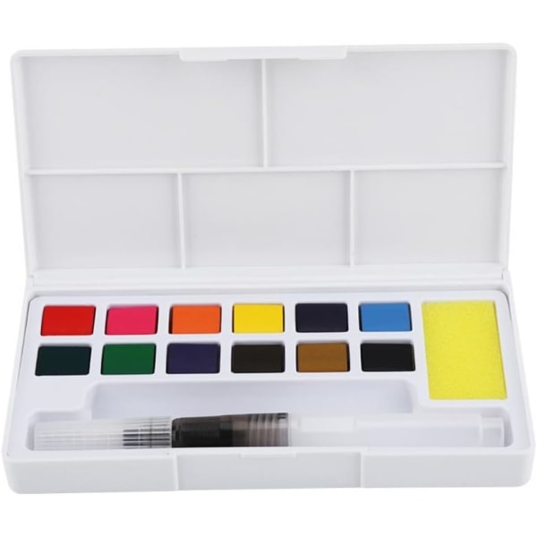 Akvarelpalette Creative Hobby Aquarel Paint Box med akvarelpen og rengøringssvamp til begyndere, amatører, kunstnere og rejser (12 farver)
