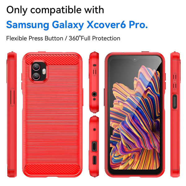 För Samsung Galaxy Xcover6 Pro 5g/xcover Pro 2 5g Anti-drop Tpu Phone case Kolfiber Textur Borstad yta Slitstarkt cover Red