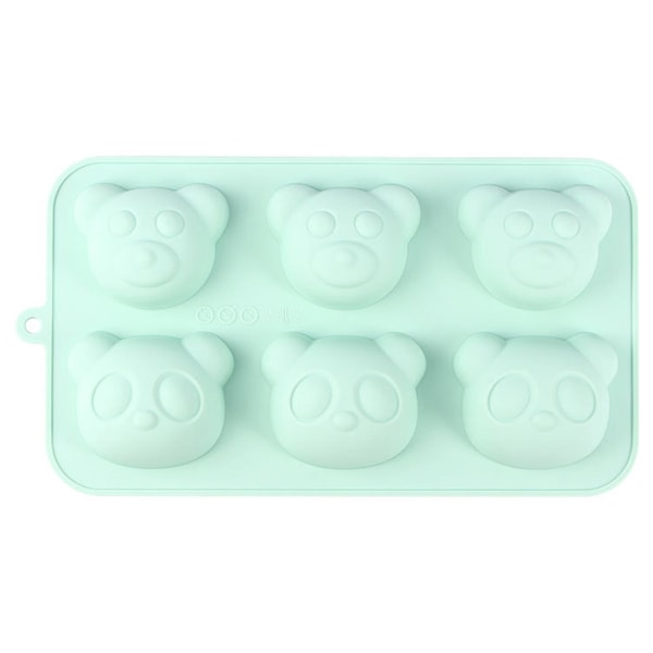 Form 6 hålrum livsmedelsklassad BPA-fri värmebeständig non-stick tecknad björn choklad form bakverktyg Light Green