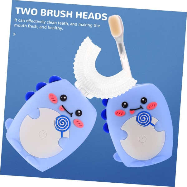1 sæt U-hoved børste tegneserie børns småbørns mundmassage U-hoved bærbar elektrisk blå U-type oral tandbørste