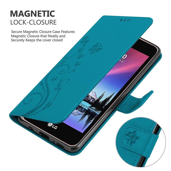 LG K4 2017 Handy Case Cover Etui - mit Blumenmuster und Standfunktion und Kartenfach FLORAL BLUE K4 2017