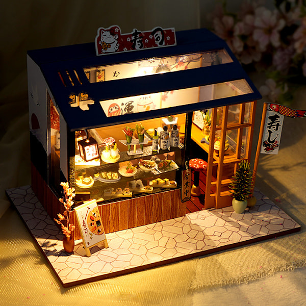 DIY-käsintehty mökki Japanilainen sushiravintola rakennuskokoonpanomalli pienoismalli lelujen rakentaminen talo syntymäpäivälahja tytölle