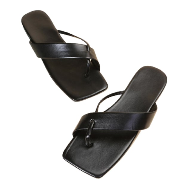 Dam Plat Square Peep Toe sandaler Slip-on Style Casual Skor med Anti Slip sula Sommar
