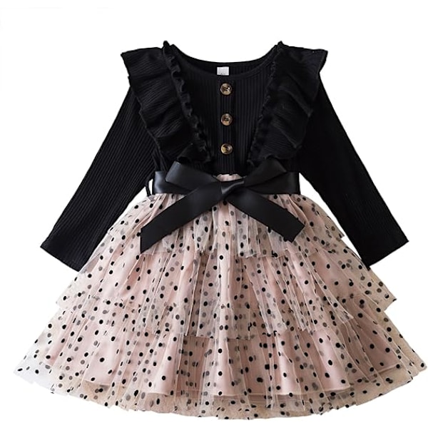 Princess Girl Casual Dress Polka Dots Toddler Layered Tulle Kids Knit Clothing