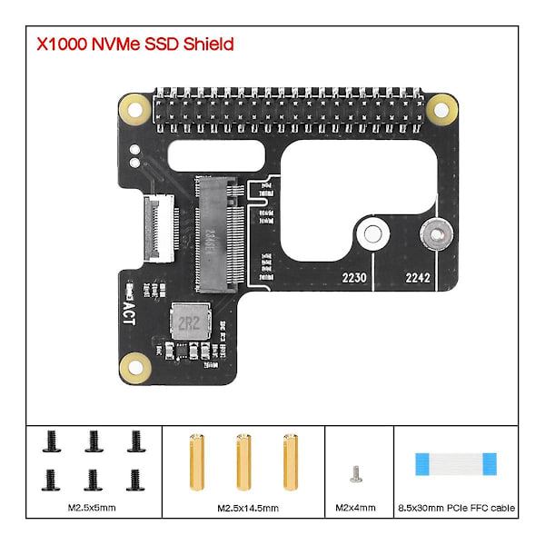 X1000 SSD -laajennuskortti 5 PCIE - M.2 NVMe 2242-2230 PCIe -oheislaitteelle Black