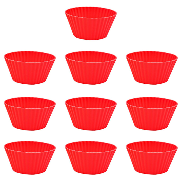 10 stk bakekopp Gjenbrukbare silikon cupcake kopper Non-stick Lett å rengjøre Varmebestandig kakeform for fester ferier Tianyuhe Red
