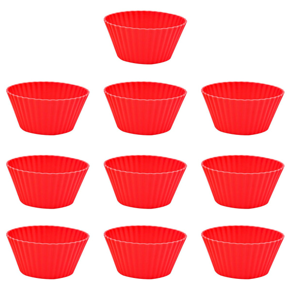 10 stk. genanvendelige silikone cupcakeforme - Non-stick, nemme at rengøre, varmebestandige kageforme til fester, helligdage Tianyuhe Red