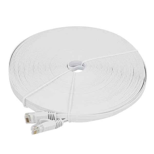 6 Ethernet-kabel 100 fot (30 meter) Flat Slank Lang Internett-nettverk Lan Patch-ledninger, Cat6 High Speed white