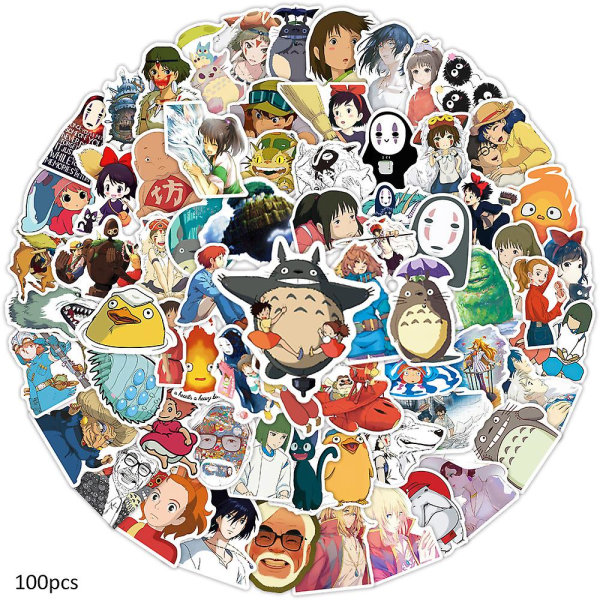 100 stk tegneserie Anime Miyazaki Hayao-klistremerker Søte tegneseriefilmklistremerker Vanntett klistremerke for tenåringer Barn Voksen bærbar PC Vannflaske Festrekvisita