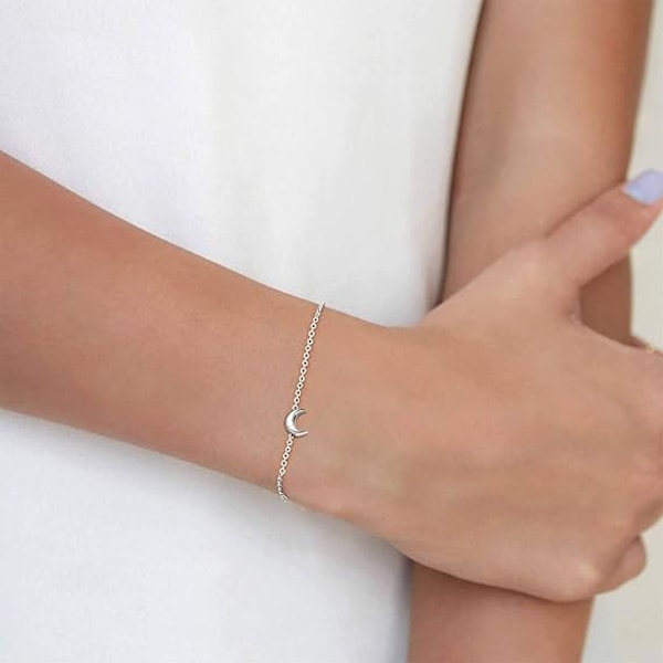 925 Sterlig Silver Hjärta/Måne/Stjärna/Bar/Lotus Armband för Kvinnor 16cm+5cm(Förlängd) Minimlaist Smycken