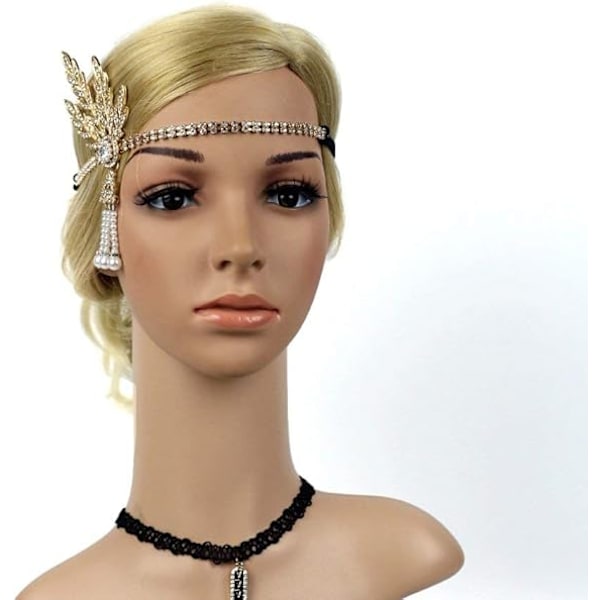 Art Deco 1920-talls Flapper Great Gatsby Blad Bryllup Brud Tiara Perle Hodeplagg Hodebånd Gold