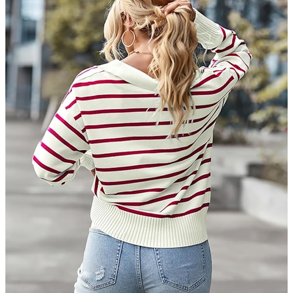 Dame Cardigan Sweatshirt Jumper Stribet Langærmet Efterår Vinter Streetwear Red L