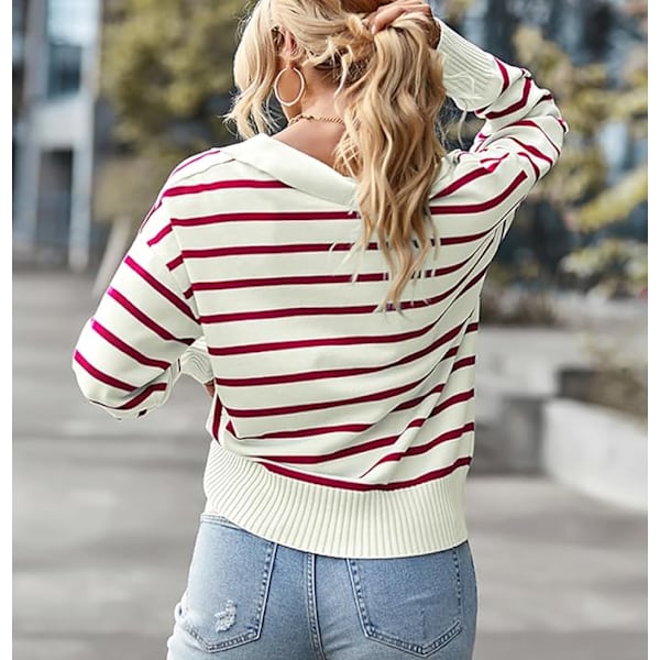 Naisten Cardigan-paita, raidallinen pitkähihainen syksy-talvi streetwear Red S
