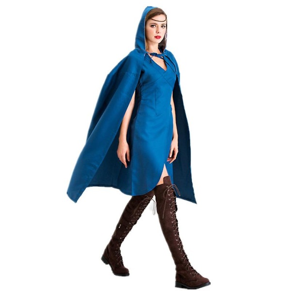 Mother Of Dragons Cosplay Daenerys Targaryen kostyme blå kjoler kappe komplett sett Halloween karneval kostyme for kvinner S