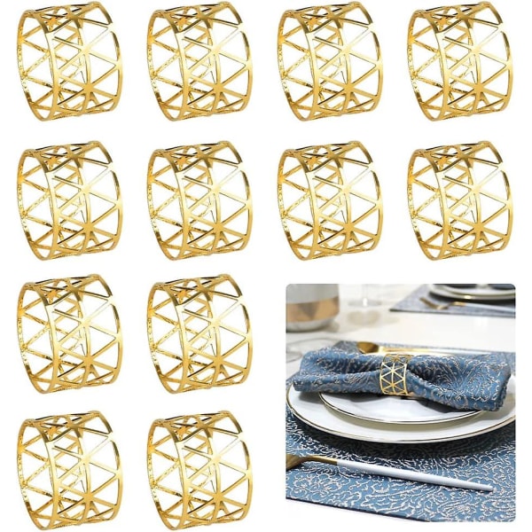 Servettringar, set med 12 guldservettringar, uppgradera robusta metallservettringar, servettringar i metall Servettspännen gold 12 pcs