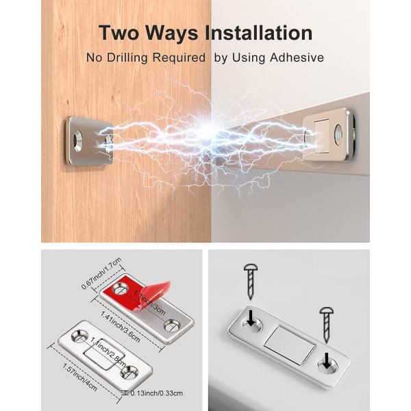 6 stycken ultratunna magnetiska metallspärrar Stick-on magnetiska spärrar Adhesive Closer Stark magnet för skjutdörrslådor Fönster Garderob Etc