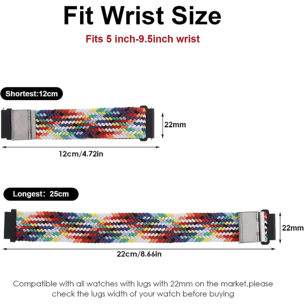 Flettet elastisk løkkeklokkebånd - Regnbue (22mm) - Universell hurtigutløserrem