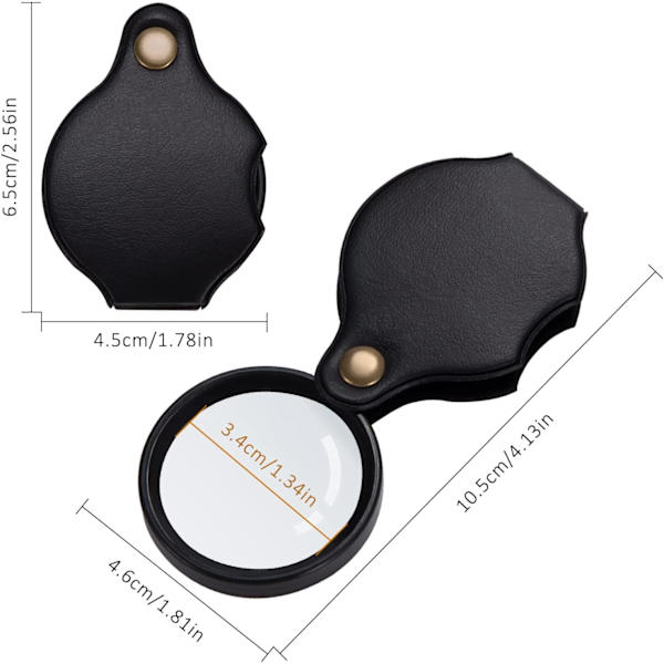 Mini förstoringsglas, 8X hopfällbar fickförstorare med PU-läderskydd, handhållen juvelerarens lupp, 3-pack