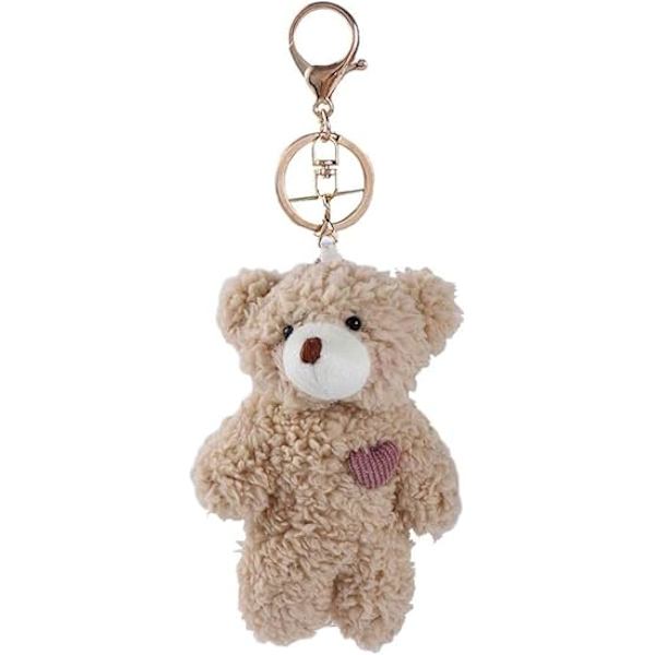 Brun bamse plys nøglering, plysdyr taske vedhæng, kawaii plys kanin nøglering, DIY nips hund plys nøglering bil nøglering pink, brun, 11 cm