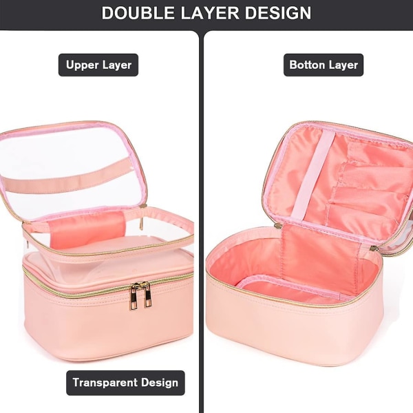 Cosmetic Bag Double Layer Travel Storage Cosmetic Box Cosmetic Bag Toilet Bag Waterproof Ladies Makeup Brush Bag, Light Pink