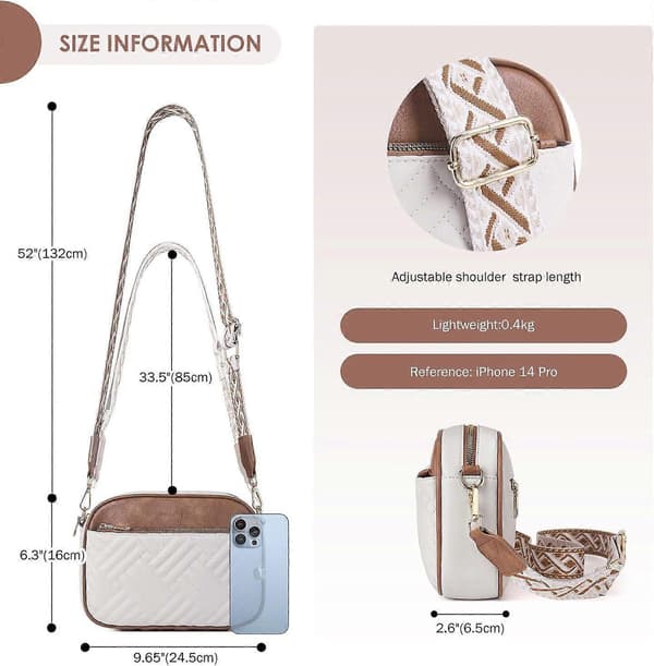 Små quiltade crossbody-väskor för kvinnor i veganskt PU-läder Axelväskor Damväskor med bred rem White brown