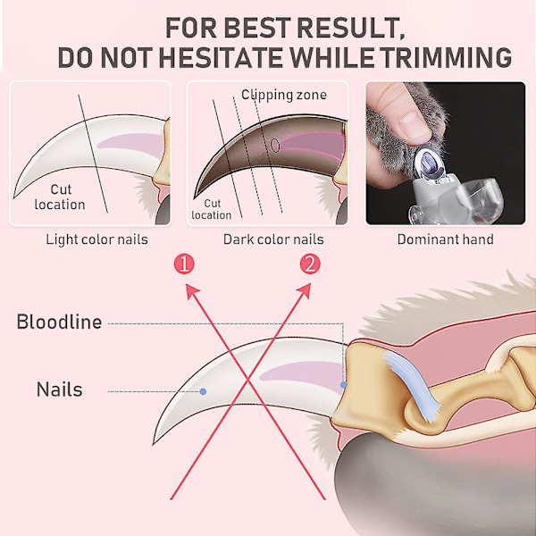 Bärbar LED-lampa för husdjursklotång - Perfekt för att trimma katter och hundars klor, 5x förstoring och nagelfångare, snabb skärning, stålblad