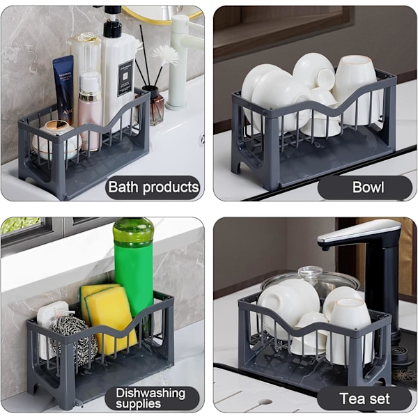 Vask Caddy Svamp Holder Sort Plastik Vask Organizer Svamp Holder Organizer med Drypbakke Køkken Organizer