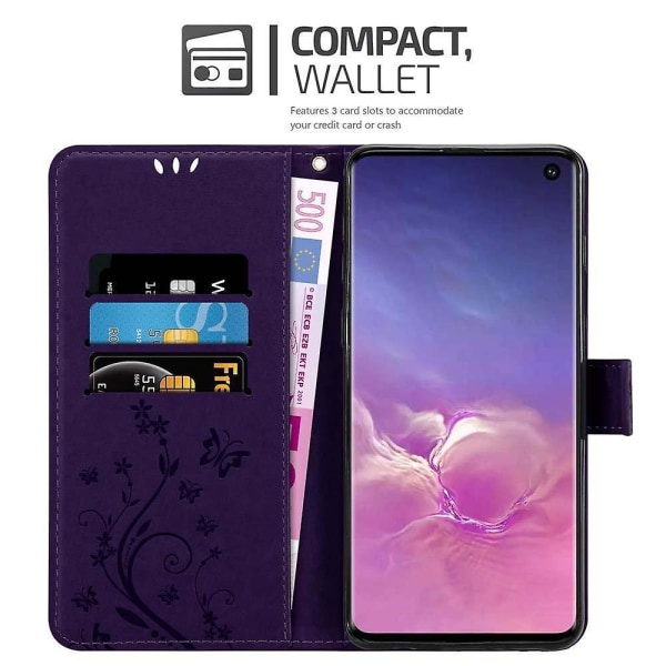 Samsung Galaxy S10 4G Mobilfodral Cover Etui - med blommönster och stativfunktion och kortfack FLORAL DARK LILA Galaxy S10 4G