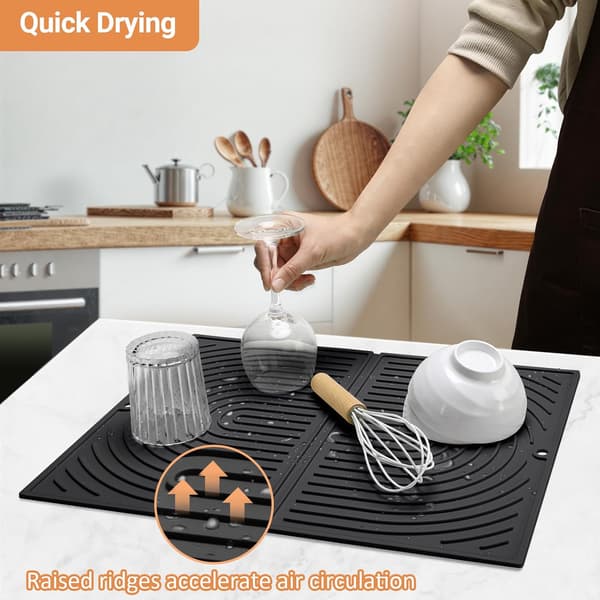 43×34 cm, Black Dish Drying Mat, Foldable Dish Mat, Heat Resistant Dish Drying Mat, Universal Non-Slip Silicone Mat for Kitchen