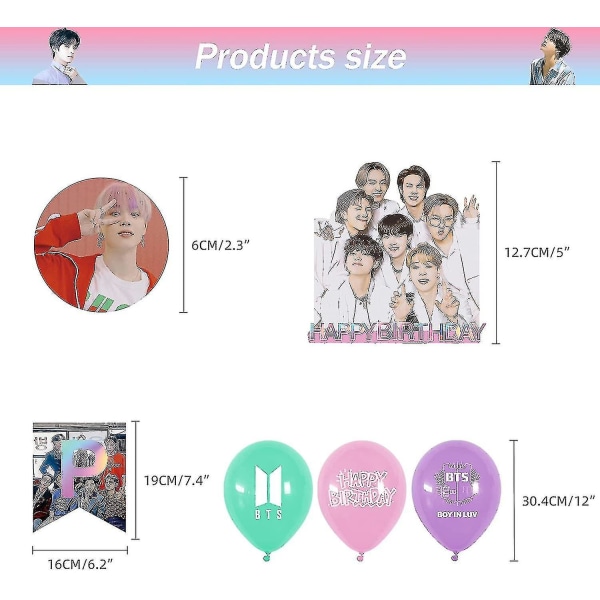 Bts födelsedagsfest dekorationer, Kpop födelsedagsartiklar för Bangtan Boys fans inkluderar Bts Happy Birthday Banner Cake Toppers Ballonger-yu