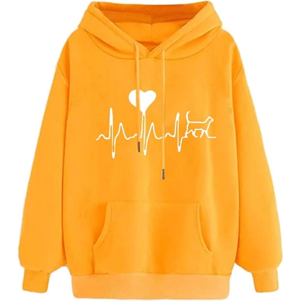 Generisk Toppe Lang Vinter Damehættetrøje Efterår Sweatshirt Komfortabel Pullover Damebluse T-shirt Lynlås Dame Yellow M