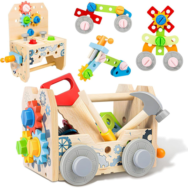 Kids Tool Box Toys, 51 Pieces Toy Tool Bench, Toys for 3 Year Old Boys, Wooden Toys for 2 3 4 Year Old Boys, Montessori Toys