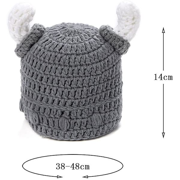 Baby Beard Viking Stickad Mössa, Barbarian Bull Horn Virkad Mössa Mössa Handgjord Stickad