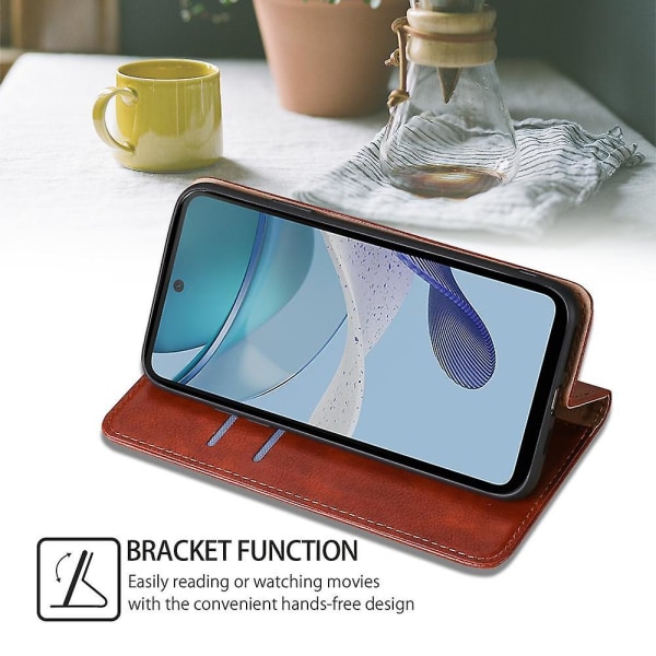 För Motorola Moto G73 5G PU Läder Plånbok Phone case Magnetisk Auto-stängande Stand Fodral-Brun