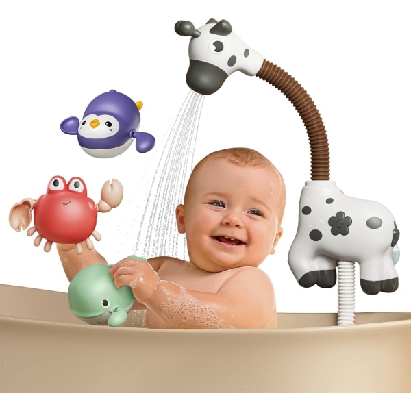 Babybadelegetøj 12 måneder med brusehoved og 3 oprulningslegetøj - 360 graders justerbar sprinkler - Babybadelegetøj